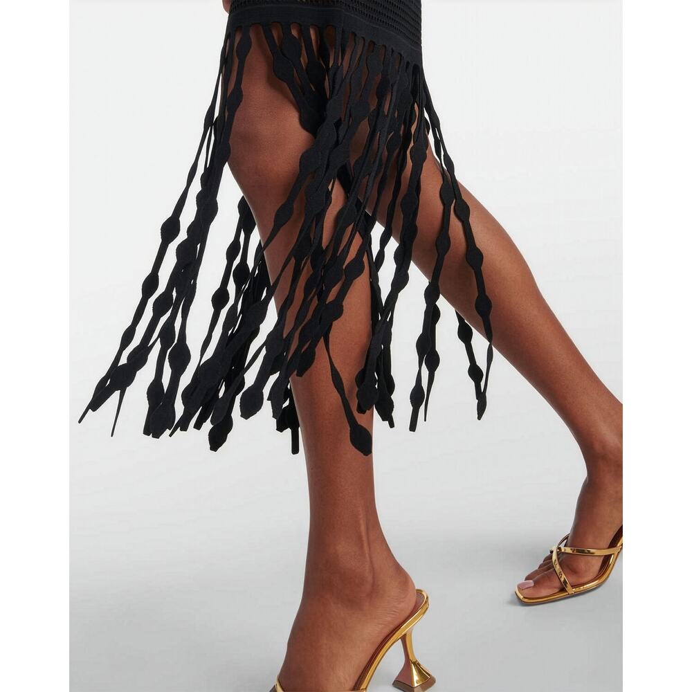 SIMKHAI Signa Lattice Fringe Midi Knit Tank Dress in Black NWOT Size XL - Picture 2 of 14